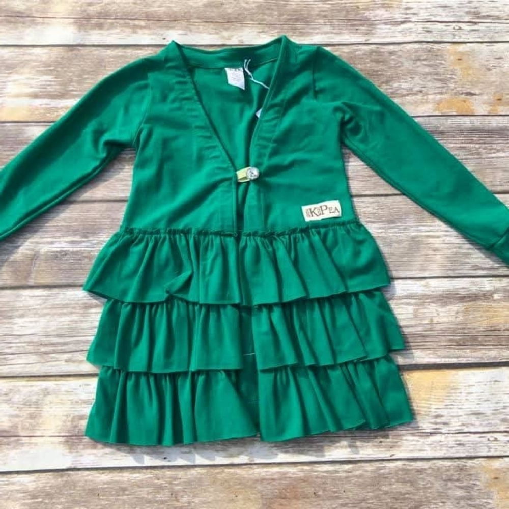 Green Ruffle Long Sleeve Cardigan - Picture 2 of 2